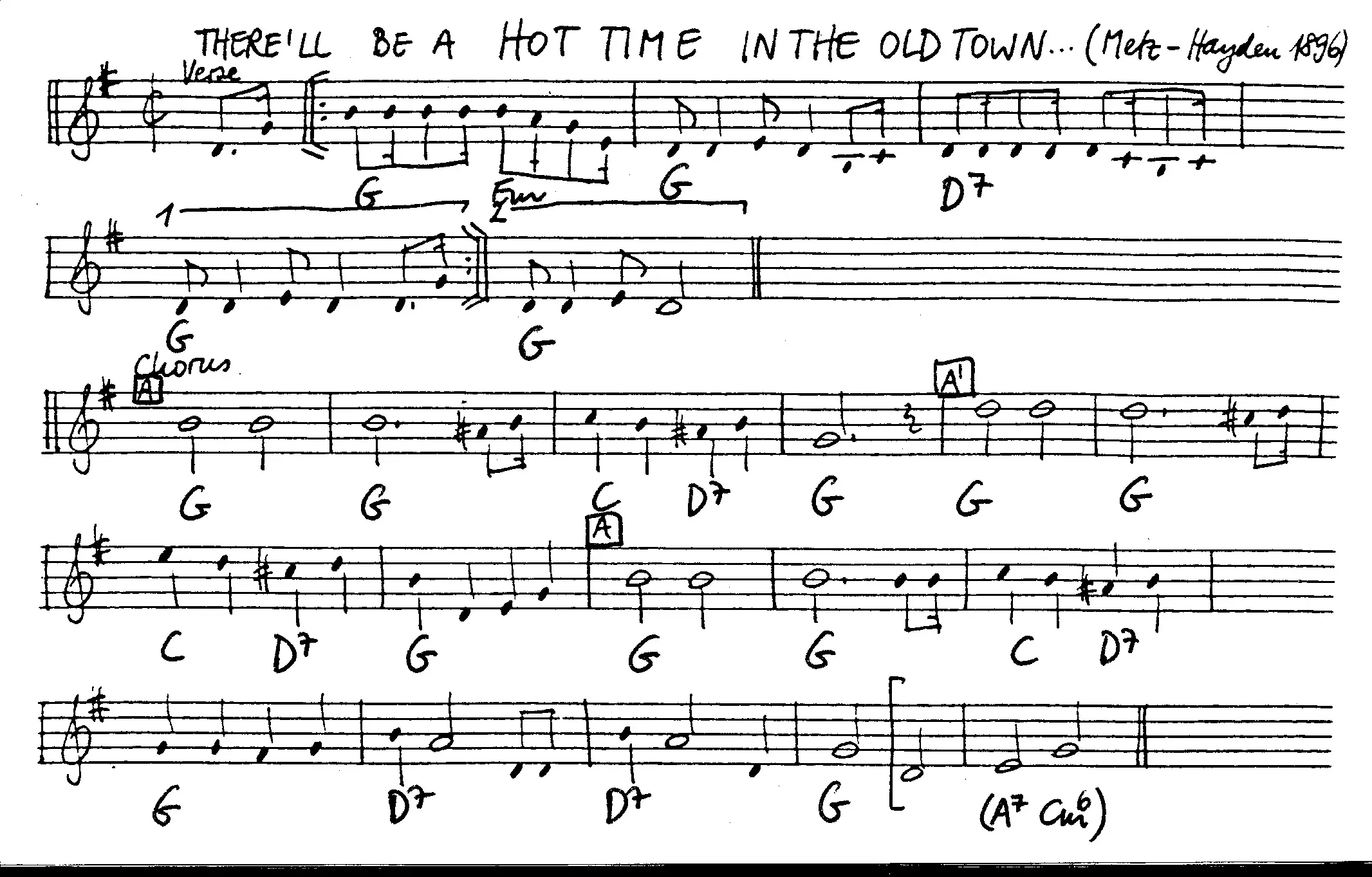 there'll be a hot time in old town tonight free jazz leadsheet - Courtesy of the Jungle Jazz Band